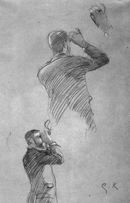 Klimt, Gustav: Studienblatt mit der Profil- und R�ckenansicht eines Herrn mit Theaterglas und einer Handstudie