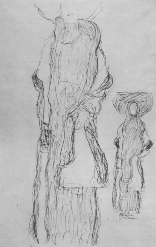 Klimt, Gustav: Studienblatt mit stehender Dame, Vorder- und R�ckenansicht