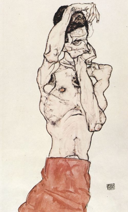 Schiele, Egon: M�nnlicher Akt mit rotem Tuch