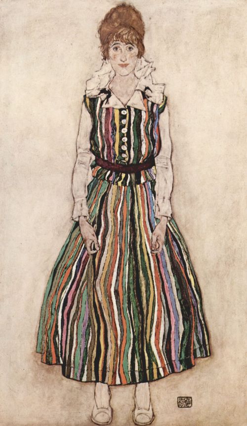 Schiele, Egon: Portr�t der Edith Schiele im gestreiften Kleid