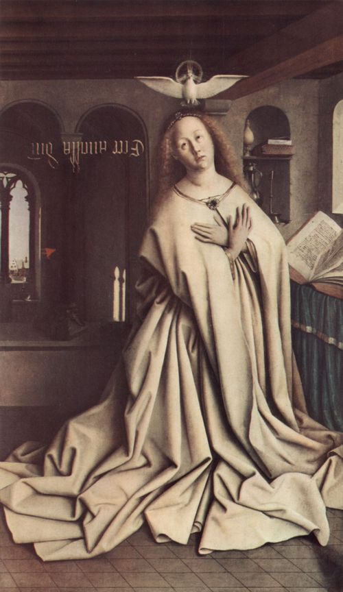 Eyck, Jan van: Genter Altar, Altar des Mystischen Lammes, rechter Au�enfl�gel, mittlere �u�ere Szene: Jungfrau der Verk�ndigung