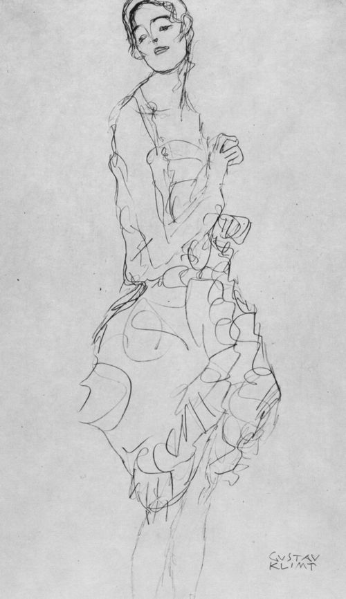 Klimt, Gustav: Stehende Dame in kurzem gebauschtem Kleid
