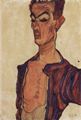 Egon Schiele: Selbstportr�t, eine Grimasse schneidend