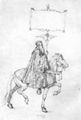 D�rer, Albrecht: Der gro�e Triumphwagen, Detail: Greis zu Pferde (Joh. Stabius, Hofdichter Maximillians) als Standartentr�ger