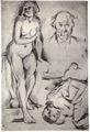 C�zanne, Paul: Studienblatt, Sitzender weiblicher Akt, Selbstportr�t und schlafendes Kind