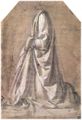 Leonardo da Vinci: Gewandstudie f�r eine kniende Figur in Dreiviertelansicht nach links