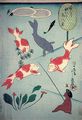 Ochiai Yoshiiku: Mitate-e (travestierte Darstellung): Goldfische mit menschlichem Antlitz