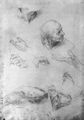 Raffael: Disputa, Studie, M�nnliche Figur an der Balustrade (links im Fresko) und Handstudien