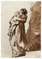 Rembrandt Harmensz. van Rijn: Frau, die ein Kind die Treppe hinuntertr�gt