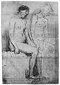 Rembrandt Harmensz. van Rijn: Studienblatt, Zwei weibliche Akte, sitzend, im Halbprofil