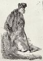 Rembrandt Harmensz. van Rijn: B�rtiger Mann, stehend und an einen Erdh�gel gelehnt