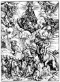 D�rer, Albrecht: Illustration zur »Apokalypse«, Szene: Der siebenk�pfige Drache und das Tier mit den Lammsh�rnern