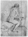 Rembrandt Harmensz. van Rijn: Weibliches Aktmodell, die H�nde auf einen Korb gest�tzt