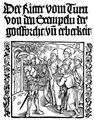 D�rer, Albrecht: Illustration zum »Der Ritter vom Turn«, Frontispiz: Der Ritter befiehlt zwei Schreibern und zwei Priestern, sein Buch der Exempel aufzuschreiben