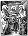 D�rer, Albrecht: Folge der »Kleinen Passion«, Szene: Die heilige Veronika zwischen Petrus und Paulus