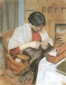 Macke, August: Elisabeth Gerhardt, n�hend (n�hendes M�dchen)