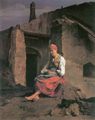 Waldm�ller, Ferdinand Georg: Alte Frau vor einer Brandruine