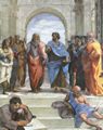 Raffael: Stanza della Segnatura im Vatikan f�r Papst Julius II., Wandfresko: Die Schule von Athen, Detail: Platon und Aristoteles