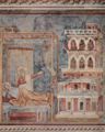 Giotto di Bondone: Fresken in der Kirche San Francesco in Assisi, Szene: Traum des Hl. Franziskus vom Rittertum (Christus erscheint ihm im Schlaf und verweist auf einen Palazzo mit Waffen, Sinnbild des Rittertums in der Nachfolge Christi's)