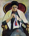 Macke, August: Stickende Frau auf Sessel: Portr�t der Frau des K�nstlers