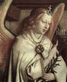Eyck, Jan van: Genter Altar, Altar des Mystischen Lammes, linker Au�enfl�gel, mittlere �u�ere Szene: Verk�ndigungsengel, Detail: Gesicht des Engels