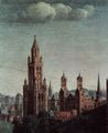 Eyck, Jan van: Genter Altar, Altar des Mystischen Lammes, Haupttafel, Szene: Die Anbetung des mystischen Lammes, Detail: Stadtlandschaft