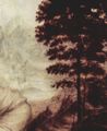 Leonardo da Vinci: Hl. Anna selbdritt, Szene: Hl. Anna, Maria, Christuskind mit Lamm, Detail: Landschaft