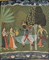 Indischer Maler um 1660: R�gm�l�-Serie, Szene: Vasanta R�gin�, Krishna tanzt zur Musik zweier M�dchen