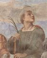 Raffael: Stanza della Segnatura im Vatikan f�r Papst Julius II., Wandfresko: Verherrlichung (Disputa) des Hl. Altarssakraments, Detail: Hl. Stephan (rechts neben Thron der Hl. Dreifaltigkeit)
