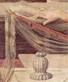 Leonardo da Vinci: Verk�ndigung an Maria, Detail: Hand der Maria in der Bibel