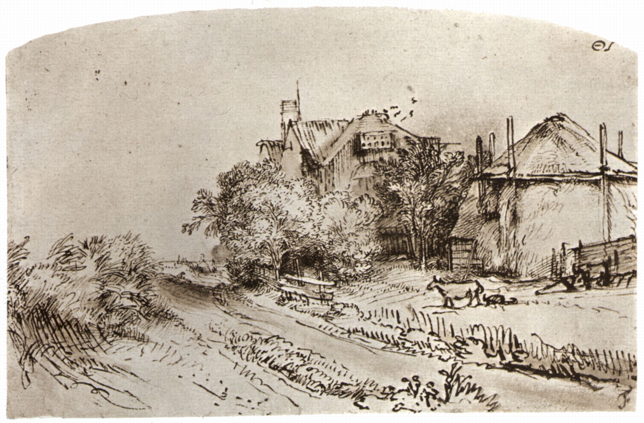 Рембрандт пейзаж тушью