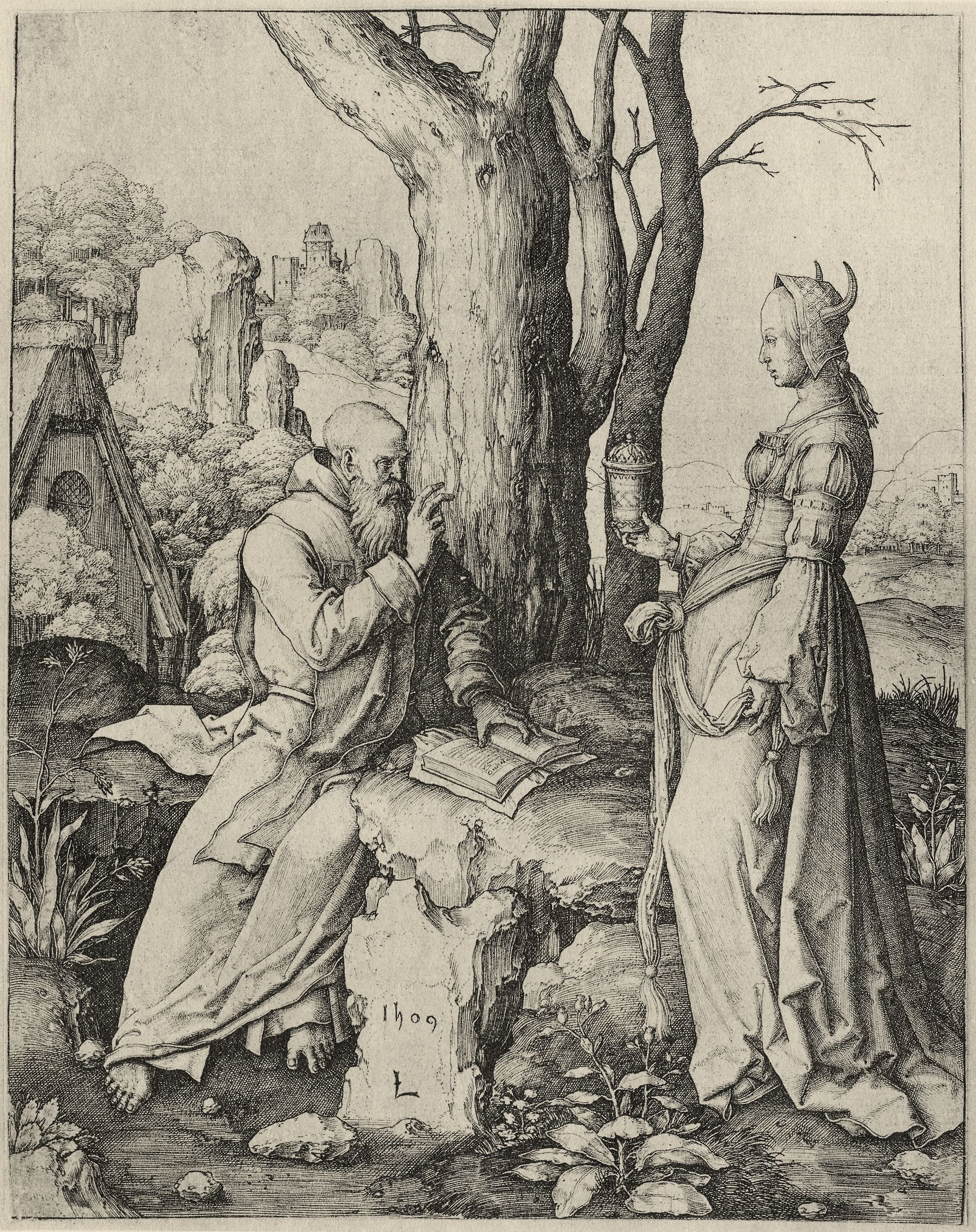 Artist: van Leyden, Lucas, Title: Die Versuchung des Hl. Antonius, Date