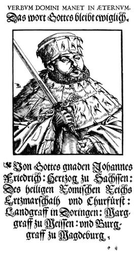 Portr�t des s�chsischen Kurf�rsten Johann Friedrich des Gro�m�tigen (1503-1554, reg. 1532-1547) im Kurornat mit dem Reichsschwert.