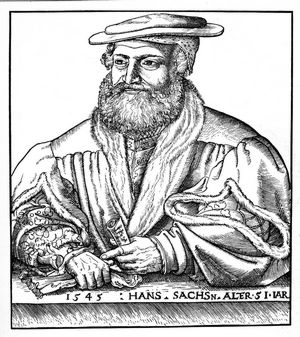 Hans Sachs im Alter von 51 Jahren (Holzschnitt von Hans Brosamer)