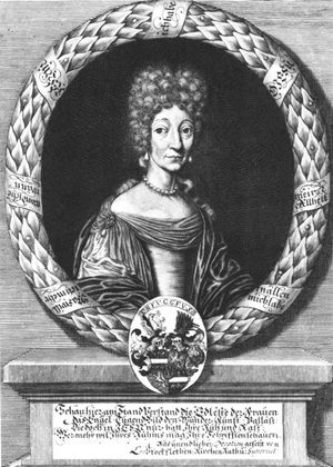 Catharina Regina von Greiffenberg (anonymer Kupferstich aus der Leichenpredigt von G. A. Hagendorn, N�rnberg 1694)