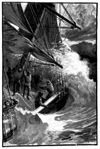 Eine ungeheure Woge sch�umte �ber die Reling herein. (S. 288.)