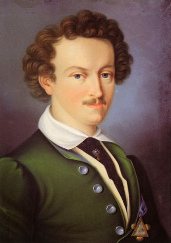 Georg B�chner als Freimaurer mit einem Logenbijou (Pastell eines unbekannten K�nstlers, um 1830) 