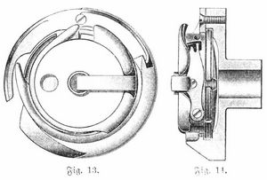 Fig. 13 u. 14. Verkuppelung des spulengeh�uses mit dem Greifer. Vorder- und Seitenansicht.