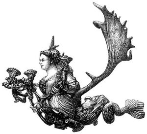 Leuchterweibchen mit Wappen u. Damhirschgeweih (Ende des 16. Jahrh.).