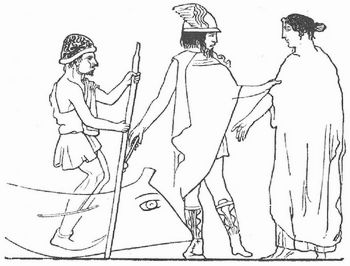 Charon, Hermes Psychopompos und eine Verstorbene (Vasenbild in M�nchen).
