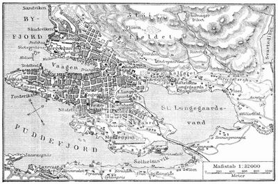 Lageplan von Bergen (Norwegen).