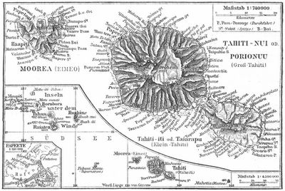 Karte von Tahiti mit �bersicht der Gesellschaftsinseln.