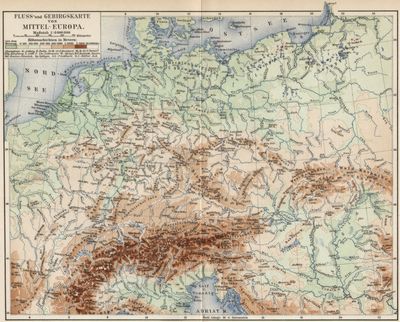 Fluss- und Gebirgskarte von Mittel-Europa.