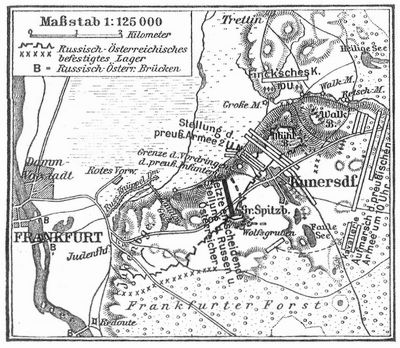 Karte zur Schlacht bei Kunersdorf (12. August 1759).