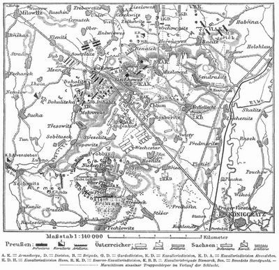 Karte zur Schlacht bei K�niggr�tz (3. Juli 1866).