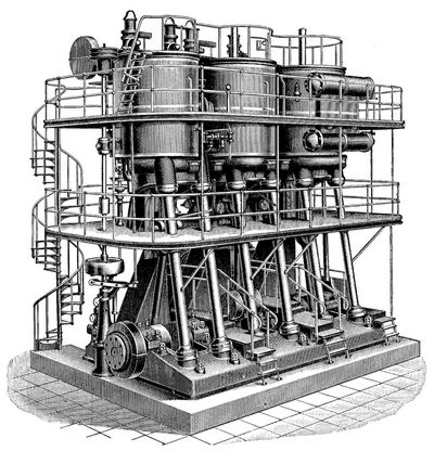 14. Stehende Dreifach-Expansionsmaschine.