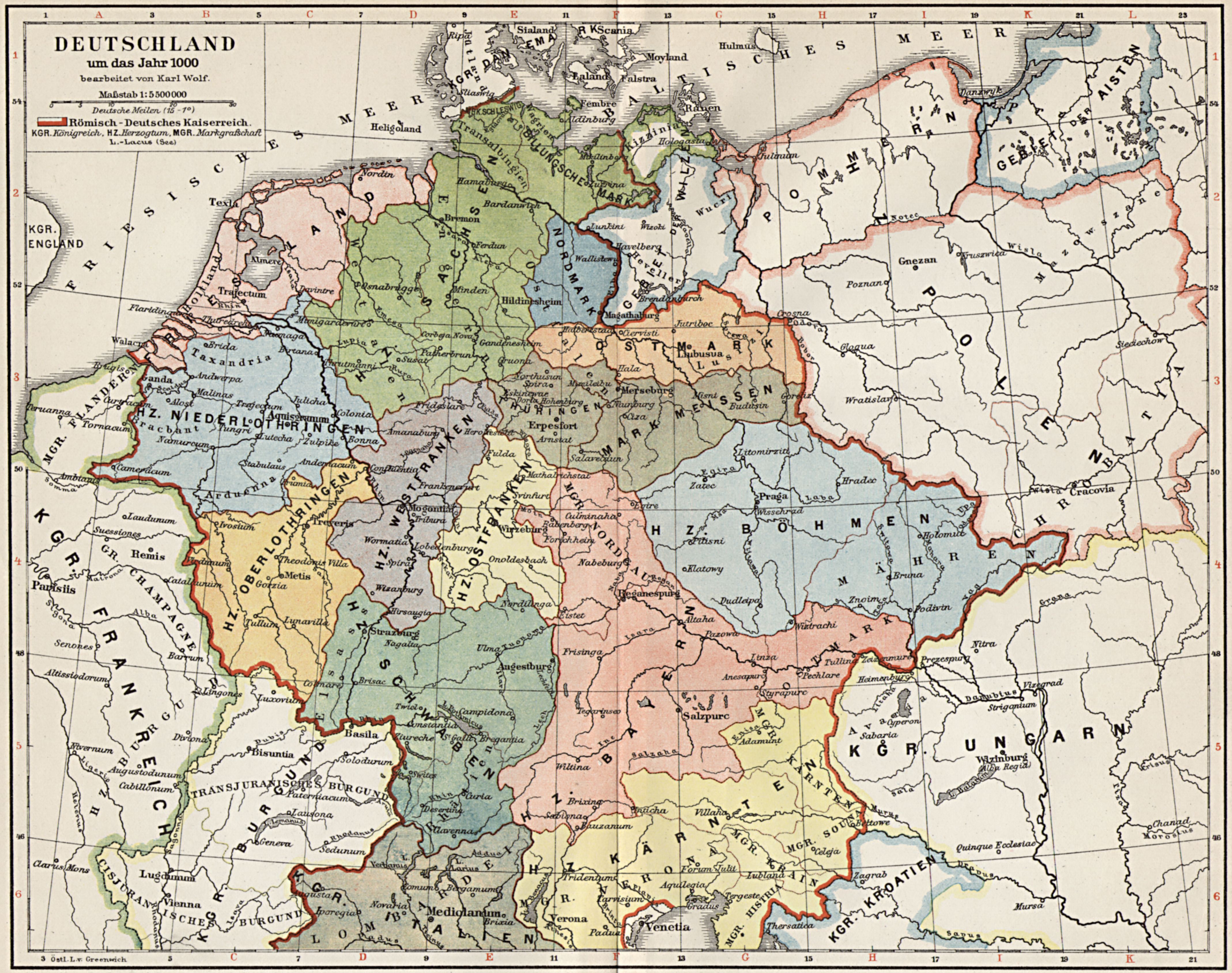 Landkarte - römisch-deutsche Reich c.1000 | Landkarte, Geschichte