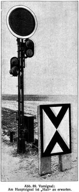 Abb. 89. Vorsignal: Am Hauptsignal ist »Halt« zu erwarten.