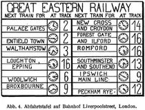 Abb. 4. Abfahrtstafel auf Bahnhof Liverpoolstreet, London.