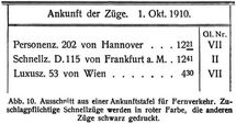 Abb. 10. Ausschnitt aus einer Ankunftstafel f�r Fernverkehr. Zuschlagpflichtige Schnellz�ge werden in roter Farbe, die anderen Z�ge schwarz gedr�ckt.